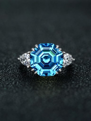 Light blue [R 0324] 925 Sterling Silver High Carbon Diamond Geometric Dainty Band Ring