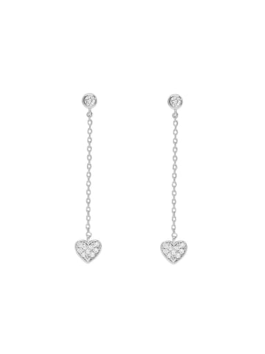 Platinum 925 Sterling Silver Cubic Zirconia Heart Dainty Threader Earring