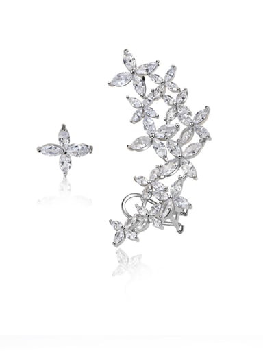 925 Sterling Silver Cubic Zirconia Asymmetrical Flower Luxury Stud Earring