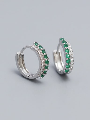 Platinum (green stone) 925 Sterling Silver Cubic Zirconia Geometric Minimalist Huggie Earring
