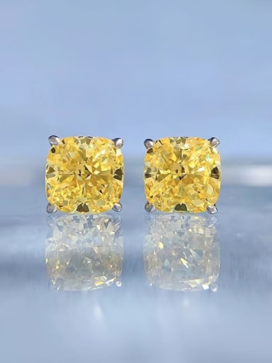 E236 Yellow 925 Sterling Silver High Carbon Diamond Square Dainty Stud Earring