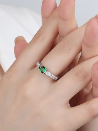 green 925 Sterling Silver Cubic Zirconia Geometric Minimalist Band Ring