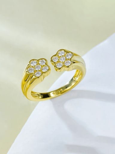 925 Sterling Silver Cubic Zirconia Flower Trend Band Ring