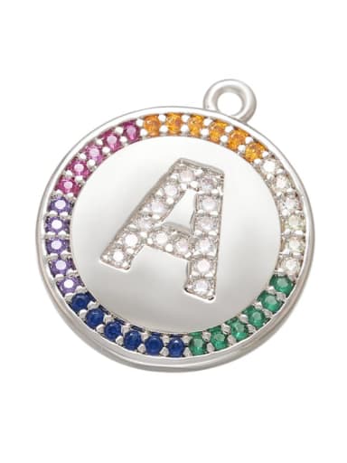 White gold a Brass Cubic Zirconia Micro Inlay Round Letter Pendant