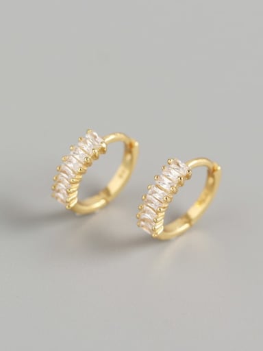 Gold Color, , White CZ Stone 925 Sterling Silver Cubic Zirconia White Geometric Trend Huggie Earring