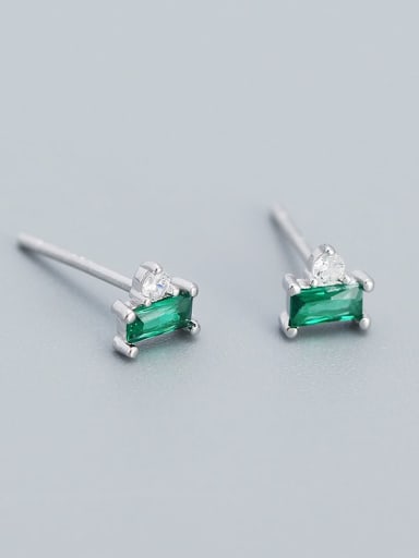 Platinum (green stone) 925 Sterling Silver Cubic Zirconia Geometric Minimalist Stud Earring