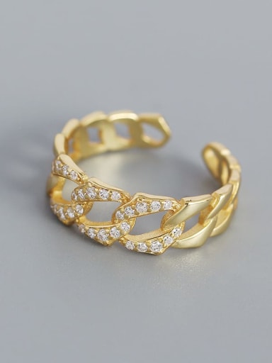 Golden color 925 Sterling Silver Cubic Zirconia Hollow Geometric Chain Minimalist Band Ring