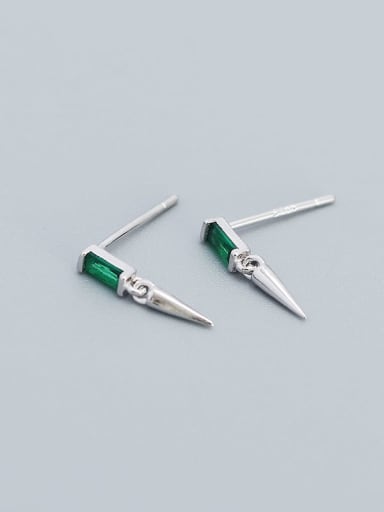 Platinum (green stone) 925 Sterling Silver Cubic Zirconia Geometric Minimalist Stud Earring