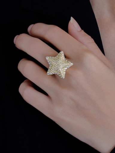 Golden color 925 Sterling Silver Cubic Zirconia Pentagram Luxury Cocktail Ring