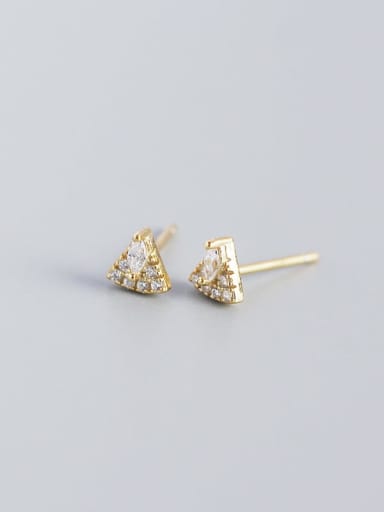 Golden 925 Sterling Silver Cubic Zirconia Triangle Vintage Stud Earring