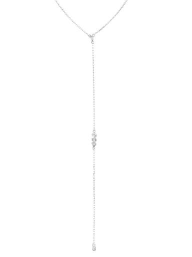 Platinum necklace 925 Sterling Silver Cubic Zirconia Tassel Minimalist Lariat Necklace