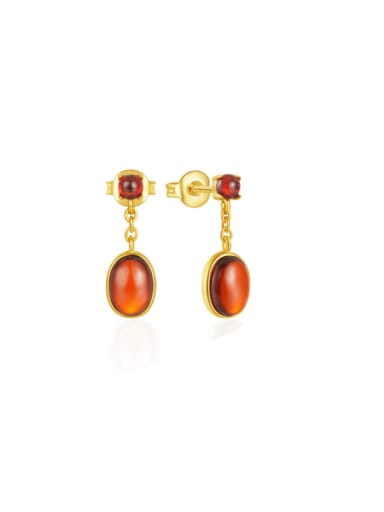 golden 925 Sterling Silver Natural Stone Geometric Ethnic Drop Earring