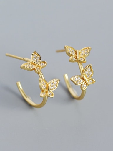 Golden color 925 Sterling Silver Cubic Zirconia Butterfly Minimalist Stud Earring