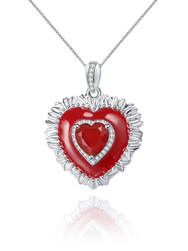 Red Agate Pendant Necklace 925 Sterling Silver Carnelian Heart Luxury Necklace