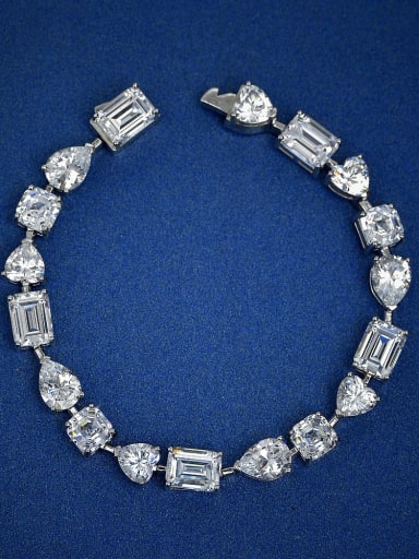 925 Sterling Silver High Carbon Diamond White Geometric Dainty Bracelet