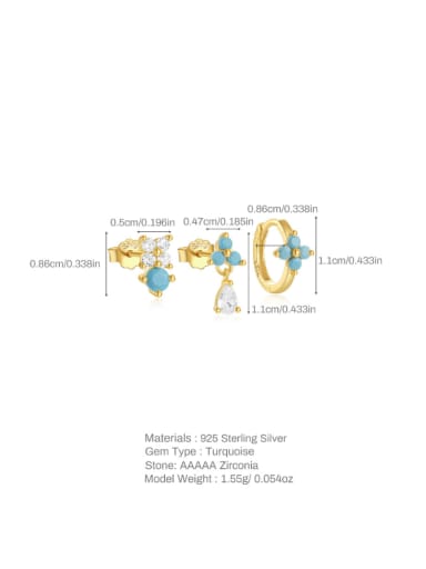 3 pieces per set in gold 1 925 Sterling Silver Turquoise Flower Cute Stud Water Drop Earring