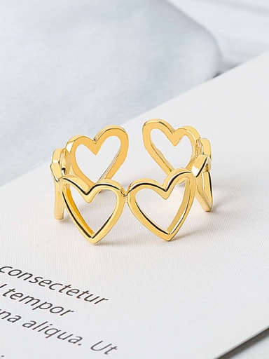 Gold 925 Sterling Silver Hollow Heart Minimalist Band Ring