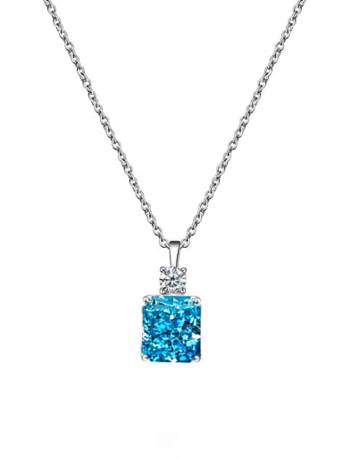 Sea blue [P 0857] 925 Sterling Silver High Carbon Diamond Geometric Luxury Necklace