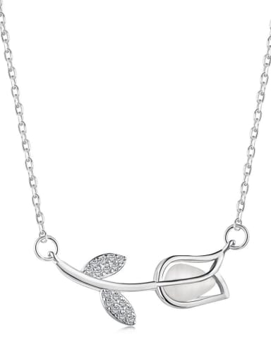 DY190560 S W WH 925 Sterling Silver Cubic Zirconia Flower Dainty Necklace
