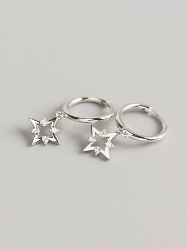 Platinum 925 Sterling Silver Rhinestone White Star Cute Huggie Earring