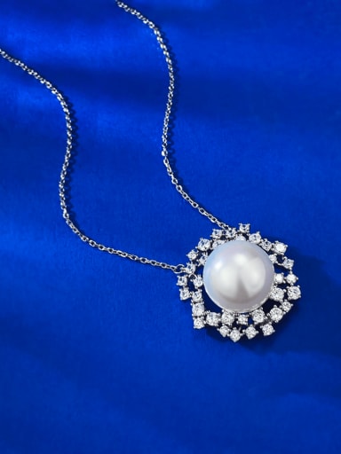 925 Sterling Silver Imitation Pearl Flower Luxury Necklace