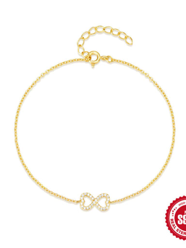 golden 925 Sterling Silver Cubic Zirconia Bowknot Dainty Adjustable Bracelet