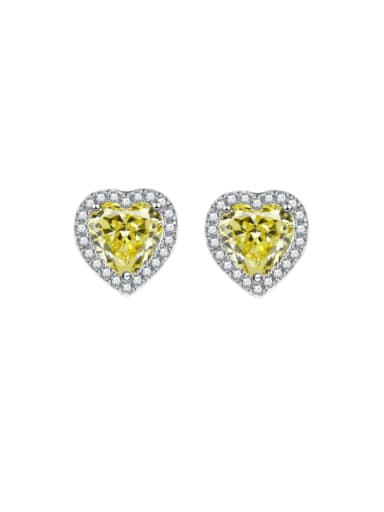 Yellow 925 Sterling Silver Cubic Zirconia Heart Dainty Stud Earring
