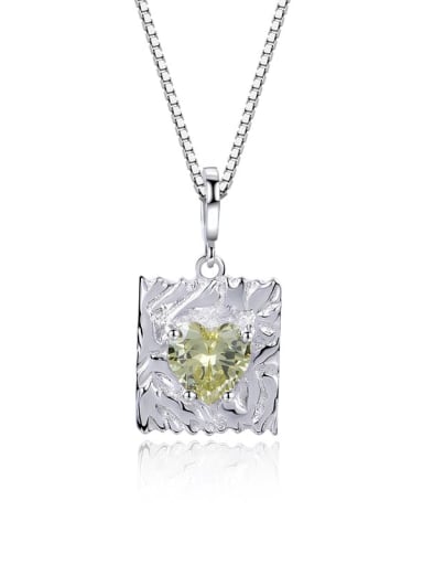 A2445 Olive Yellow Single Pendant 925 Sterling Silver Birthstone Vintage Heart  Pendant