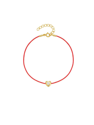 925 Sterling Silver Red Rope Heart Minimalist Link Bracelet