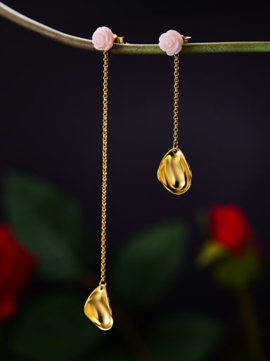 golden 925 Sterling Silver romantic rose petals natural shell Artisan Threader Earring