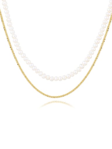 925 Sterling Silver Imitation Pearl Geometric Minimalist Multi Strand Necklace