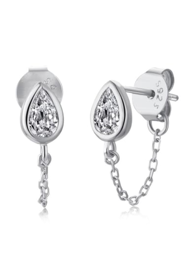 Platinum DY110140 925 Sterling Silver Cubic Zirconia Heart Minimalist Threader Earring