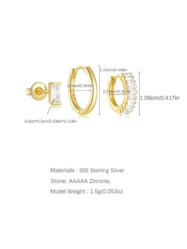 3 pieces per set, gold 2 925 Sterling Silver Cubic Zirconia Geometric Minimalist Huggie Earring