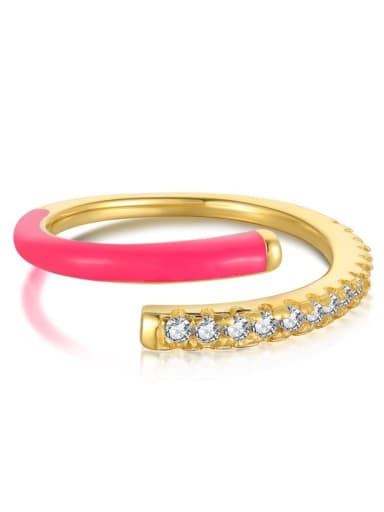 Pink DY120248 925 Sterling Silver Enamel Cubic Zirconia Geometric Minimalist Band Ring
