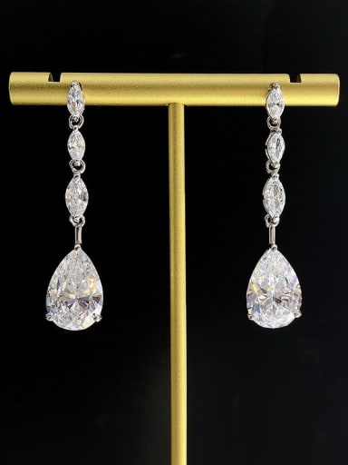 925 Sterling Silver Cubic Zirconia Water Drop Luxury Long  Cluster Earring