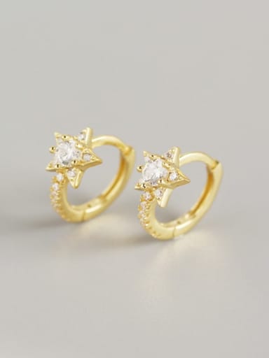 Gold 925 Sterling Silver Rhinestone White Star Trend Huggie Earring