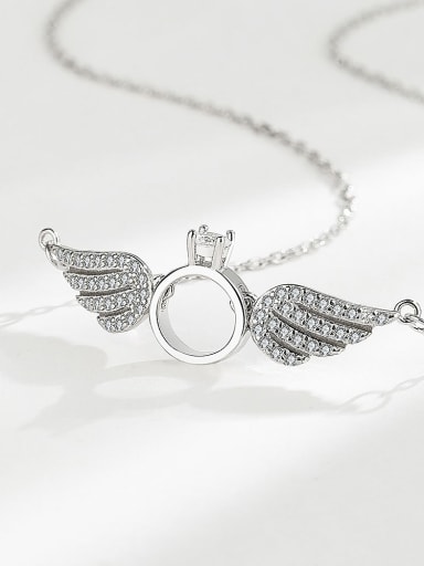 Platinum 925 Sterling Silver Cubic Zirconia Wing Minimalist Necklace