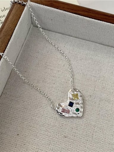 Heart shaped colorful zirconium Necklace 925 Sterling Silver Cubic Zirconia Vintage Heart  Earring and Necklace Set