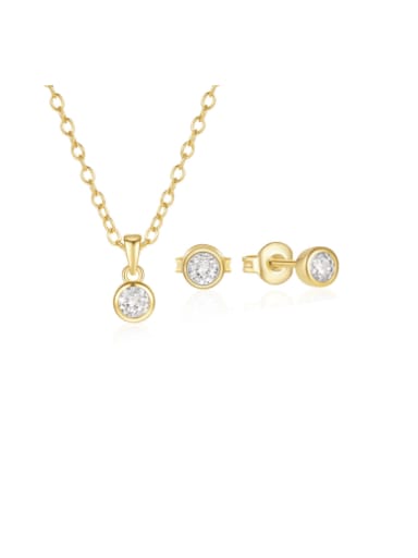 golden 925 Sterling Silver Cubic Zirconia Dainty Geometric  Earring and Necklace Set