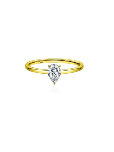 46mm zircon in golden color 925 Sterling Silver Moissanite Pear Shaped Minimalist Band Ring