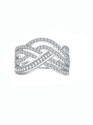 925 Sterling Silver Cubic Zirconia Wavy Multi-layered Lines  Luxury Stackable Ring