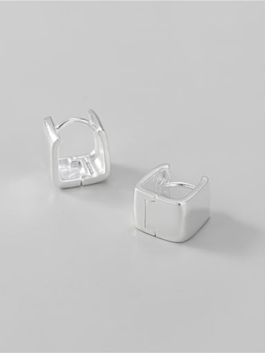 silver 925 Sterling Silver Smotth Square Minimalist Huggie Earring
