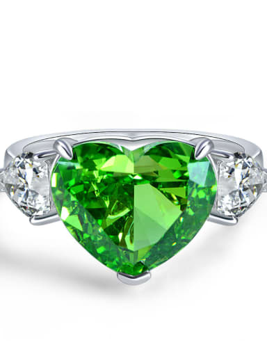 Emerald green [R 1797] 925 Sterling Silver High Carbon Diamond Green Heart Luxury Band Ring