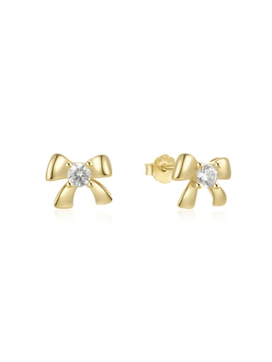 golden 925 Sterling Silver Bowknot Minimalist Stud Earring