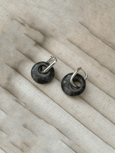 925 Sterling Silver Natural Stone Geometric Vintage Huggie Earring