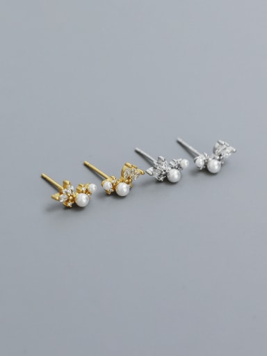 925 Sterling Silver Imitation Pearl Irregular Cute Stud Earring