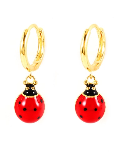 Golden ladybug 925 Sterling Silver Enamel Friut Hip Hop Huggie Earring