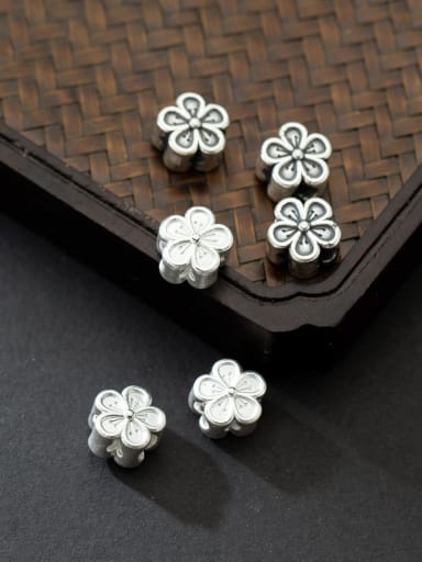 999 silver aged 3D hard silver five-petal flower spacer beads