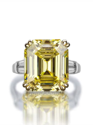 Yellow [R 0377] 925 Sterling Silver High Carbon Diamond Geometric Dainty Solitaire Ring