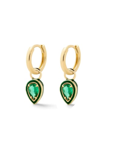 Golden+ Green 925 Sterling Silver Cubic Zirconia Heart Minimalist Huggie Earring